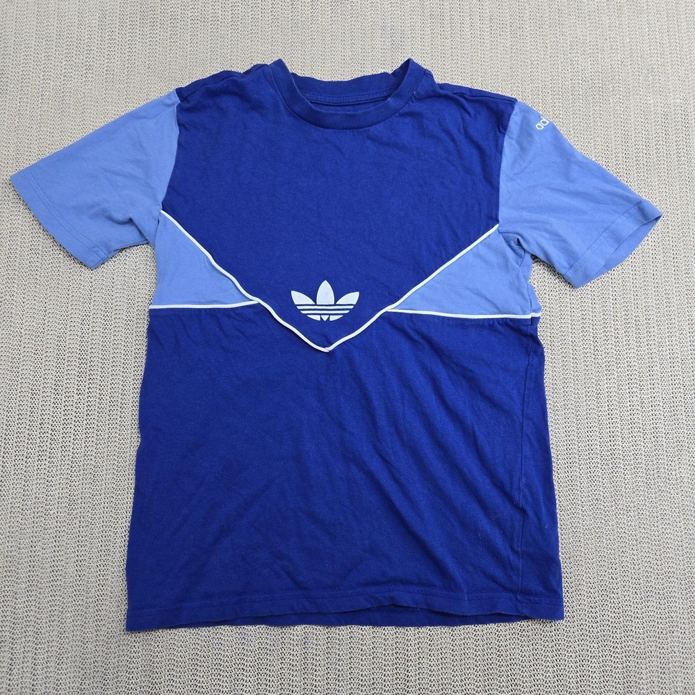 Adidas‎ Shirt Youth 11-12Y Blue Colorblock Trefoil Logo Athletic Casual Tee